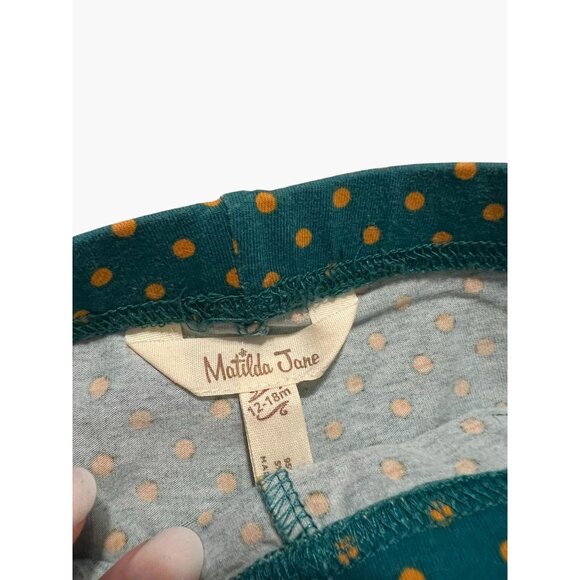 Matilda Jane Girls Community Garden Legging Size 12-18 months Green Polka Dot Ru - Picture 3 of 5
